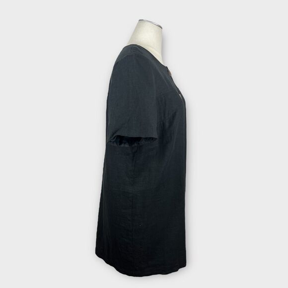 Positive Attitude Black Minimalist Linen Blend shift short sleeve Dress XL - Picture 2 of 8